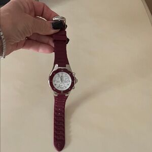 Michele Burgundy and Silver Watch
